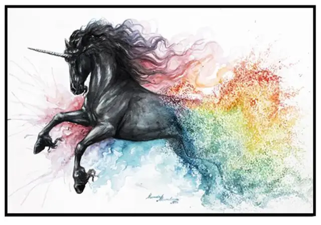 Guzel Unicorn Siyah At Tuval Elmas Boyama Soyut Hayvanlar Duvar
