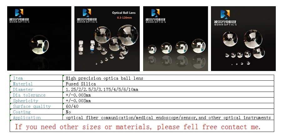 1,25-10 мм Шаровая линза плавленый кремнезем оптический стеклянный объектив шар led co2 лазерный телескоп волоконно-оптические Объективы эндоскоп