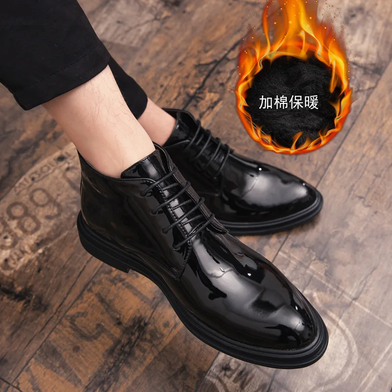 

2019 Autumn & Winter New Style Men Hight-top Leather Shoes Casual Versatile Brushed And Thick Warm And Comfortable Business Leat