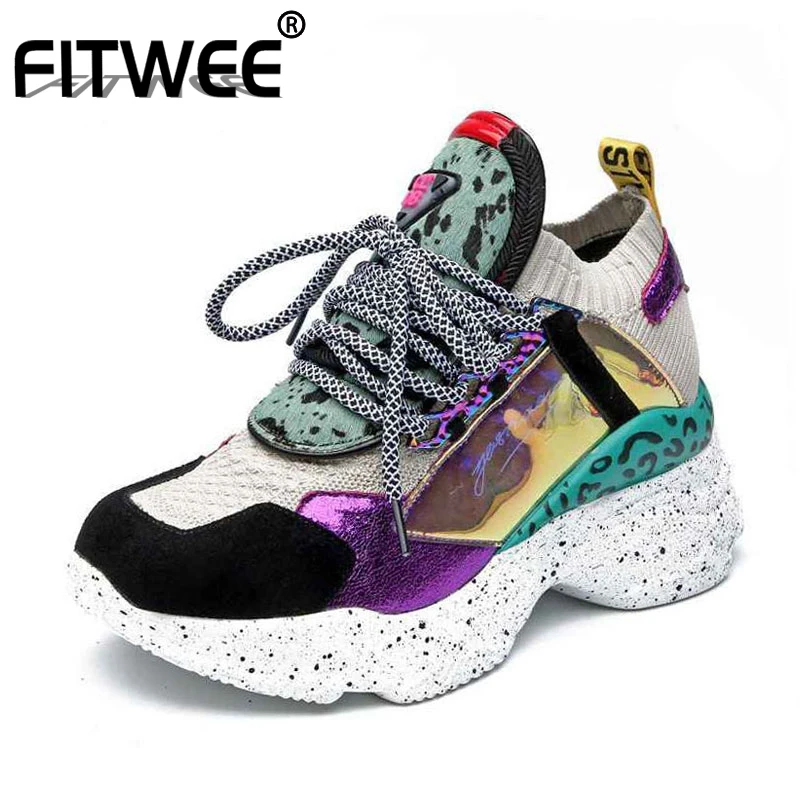 FITWEE из натуральной кожи Женские кроссовки С перекрестными ремешками Туфли на
