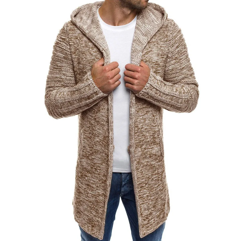 Men's Knit Wool Coat Jacket Hooded Cardigan Solid Color Long Sleeve Autumn Winter Coat Mens Overcoat Abrigo Hombre Outwear 2019 Men's Knit Wool Coat Jacket Hooded Cardigan Solid Color Long Sleeve Autumn Winter Coat Mens Overcoat Abrigo Hombre Outwear 2019
