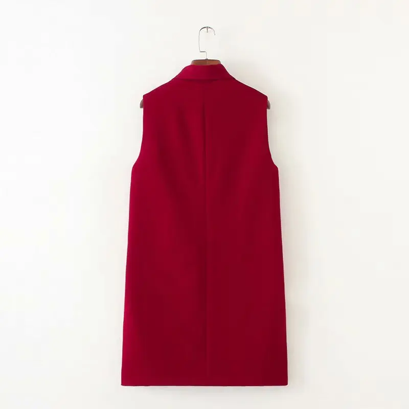 Осенний блейзер без рукавов жилет офисный Женский Длинный жилет безрукавка женский карман красная верхняя одежда куртка