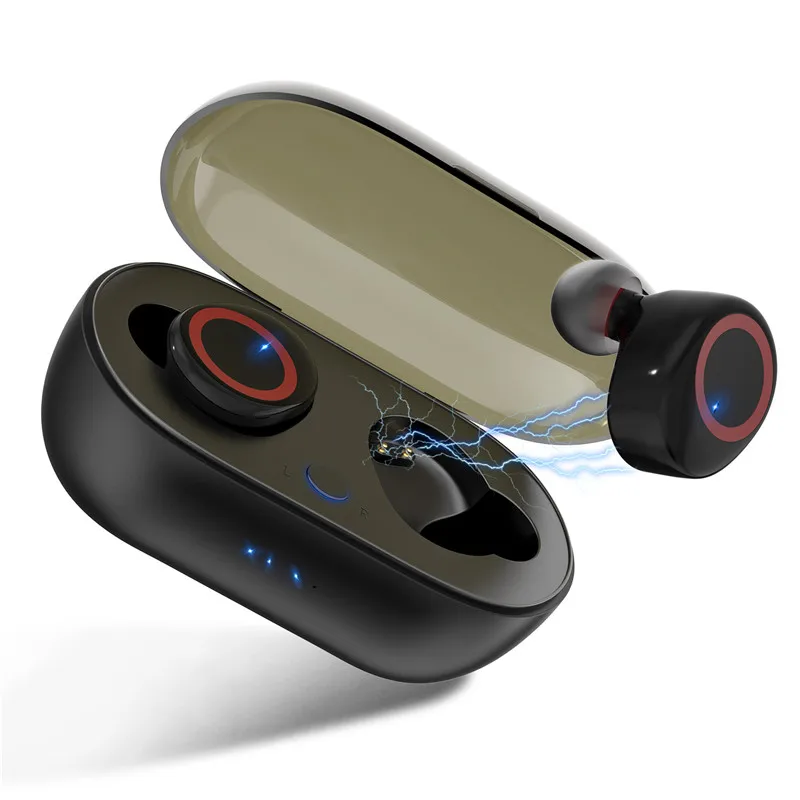 TWS 5,0 Bluetooth наушники 3D стерео беспроводные наушники HiFi Звук без задержки с микрофоном и зарядной коробкой для всех телефонов - Цвет: Black Red
