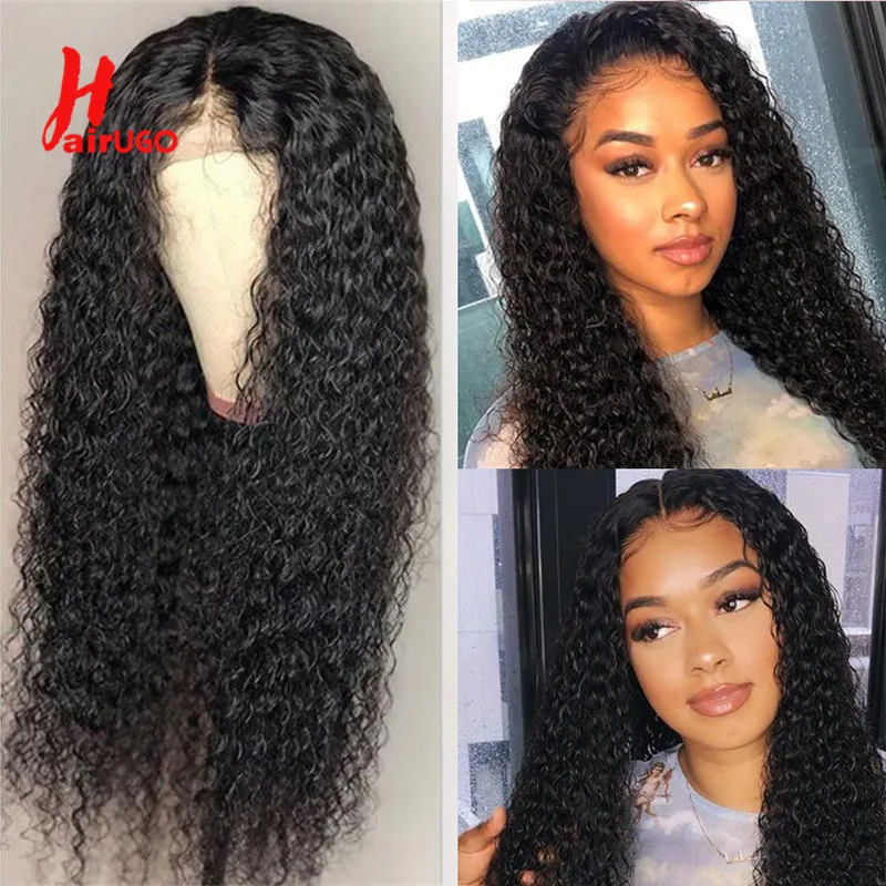 HairUGo 13x4 Синтетические волосы на кружеве парики из натуральных волос кудрявый