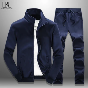 

2020 Spring Autumn Men Casual Tracksuit 2 Piece Set Men's Sportswear Zipper Sports Coat + Long Pants Joggers Fitness Cloth Slim