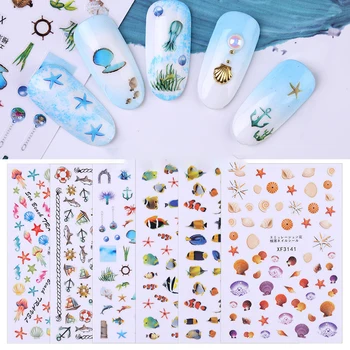 

2020 New 1PC Nail Design Water Transfer Nails Art Sticker Color Ocean Fishes Nail Wraps Sticker Watermark Fingernails Decals DIY