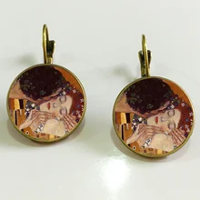 Классические серьги Gustav Klimt The Kiss, ювелирные изделия, винтажные 18 мм круглые стеклянные куполообразные серьги для женщин, ювелирные изделия, Прямая