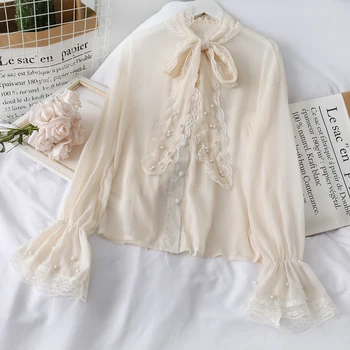 

lace bowknot lace-up single-breasted cardigan coat female horn sleeve nail bead spring snow spins unlined upper garment