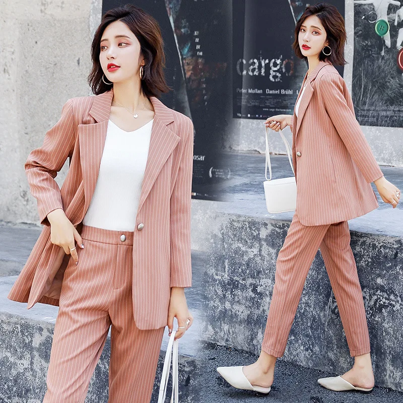 

Semi-Professional-Style WOMEN'S Suit Autumn 2020 New Style Debutante Elegant Coat Goddess-Style Striped Suit Two-Piece Set