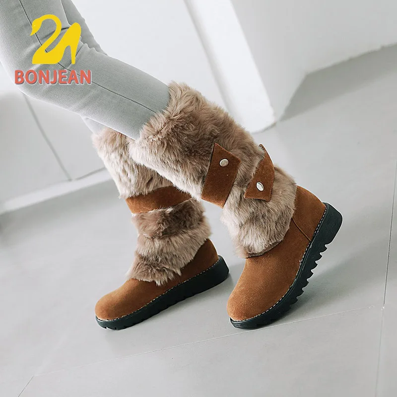 Bonjean/Новинка года; зимние женские ботинки на плоской подошве; модные коричневые ботинки с молнией сзади; женские кожаные водонепроницаемые зимние ботинки на танкетке