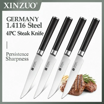 

XINZUO New 1/4pcs Steak Knife Set Germany DIN 1.4116 Steel Stainless Steel with Pakkawood Handle High Quality Dinnerware Cutlery