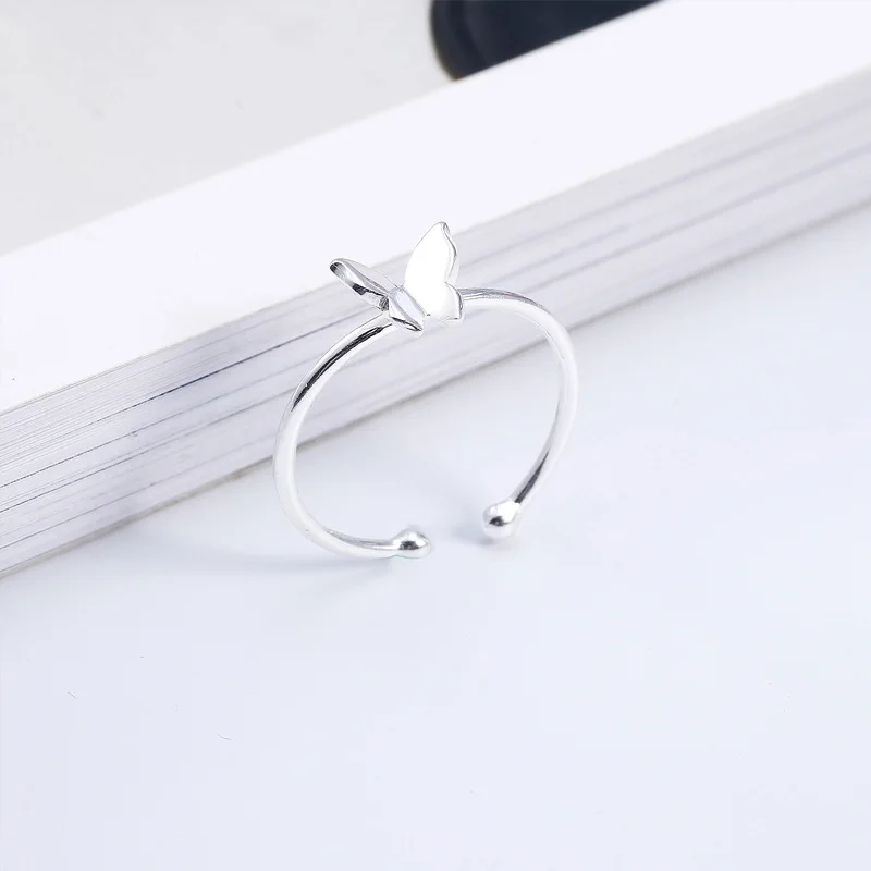 

LOYE 925 Sterling Silver Butterfly Ring Simple Lovely Opening Rings Female Knuckle Silver Rings Hypoallergenic Treatment