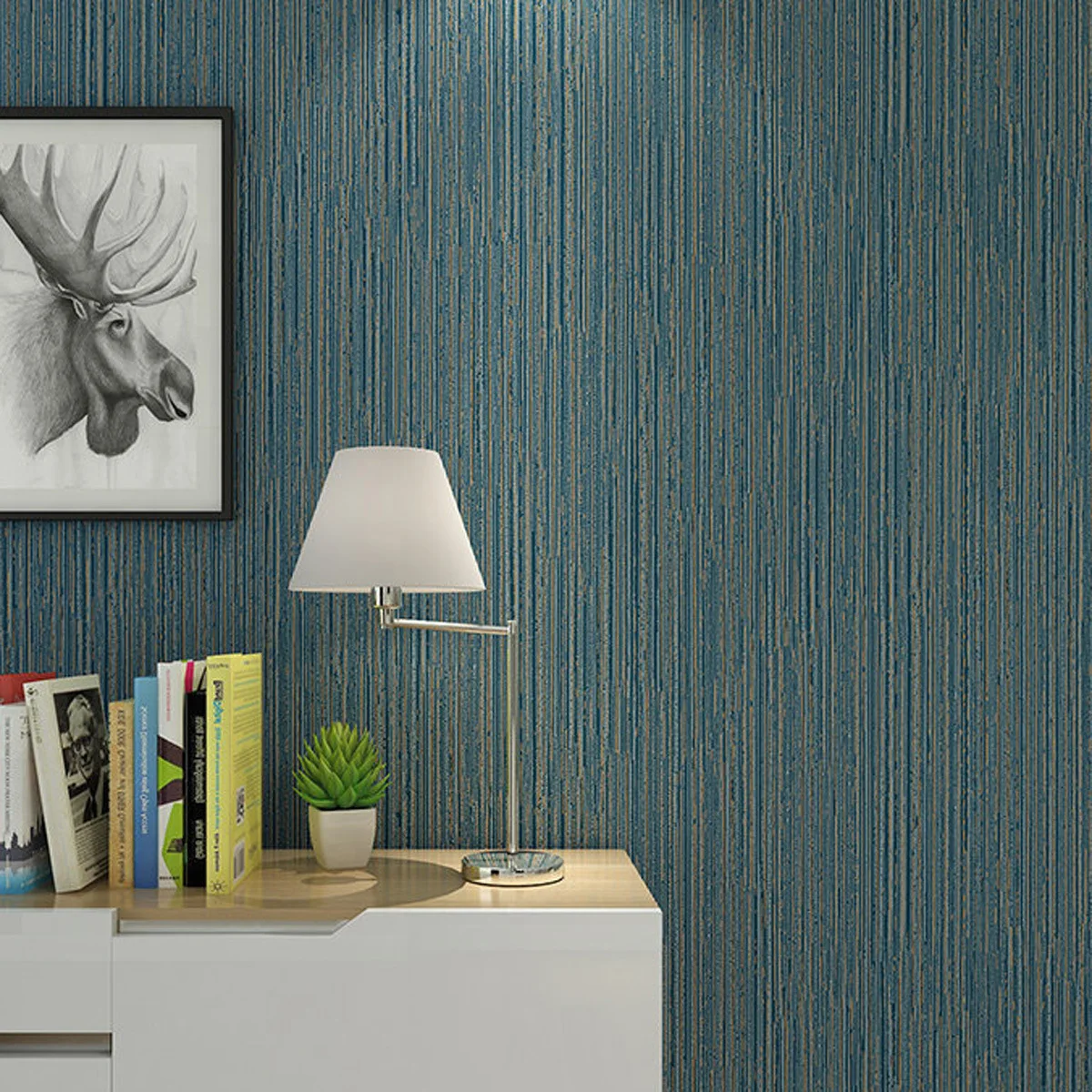 

Modern Minimalist Vertical Striped Dark Green Solid Color Non-woven Wallpaper Northern European-Style Solid Color Bedroom Wall-t