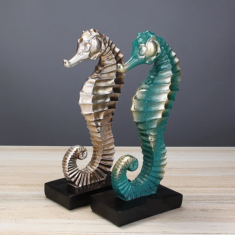 Mediterranean Sea Horse Furnishing Imitation Bronze Seamaster Statue Resin Art&Craft Home Decoration Accessories R2302