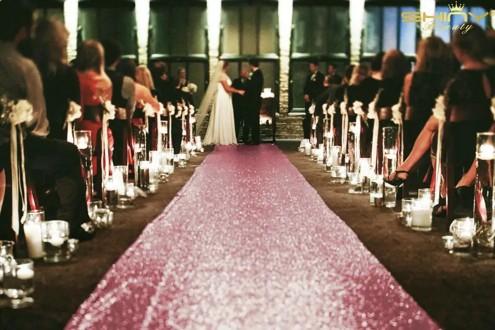 Shiny Pink Sequin Aisle Outside Wedding Floor Runner 4FTx20FT Shiny Pink Carpet Aisle Runners Fabric for Wedding 48" x 240"-M1024 - Цвет: Shiny Pink