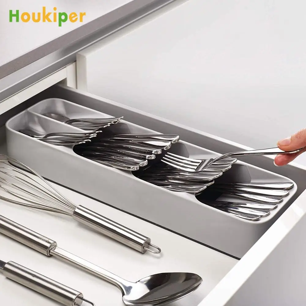 

Houkiper Cutlery Storage Tray Drawer Organizer Knife Fork Spoon Separation Save Space Food Grade tray Kitchen Utensil Holder
