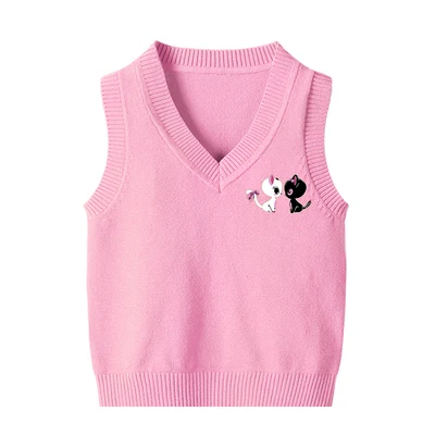 cat pink Одежда для маленьких девочек; детские вязаные жилеты на весну и осень; хлопковая одежда с вырезом для девочек; детская одежда; жилеты - Цвет: cat pink
