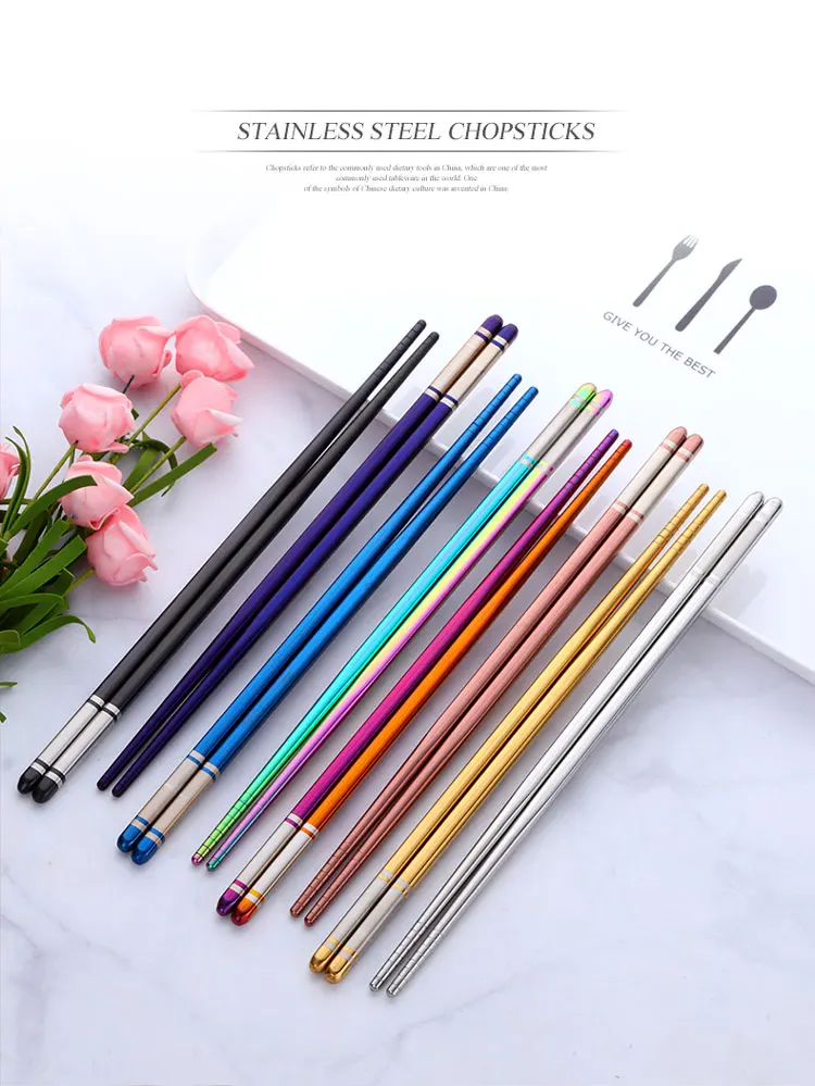 5 пар радужных палочки для суши нить стильная еда Resuable китайская палочка для еды 18/10 разноцветный из нержавеющей стали полые палочки