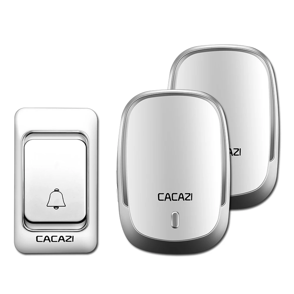 CACAZI умный беспроводной дверной звонок Водонепроницаемый DC на батарейках домашний звонок 200 м Дистанционное беспроводное кольцо 36 колокольчиков 4 уровня - Цвет: 1 button 2 receiver