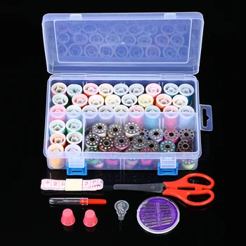 

32 Thread Bobbins + 32 Thread Spools Sewing Accessories Supplies Kit with Measuring Tape Sewing Needles Storage Case