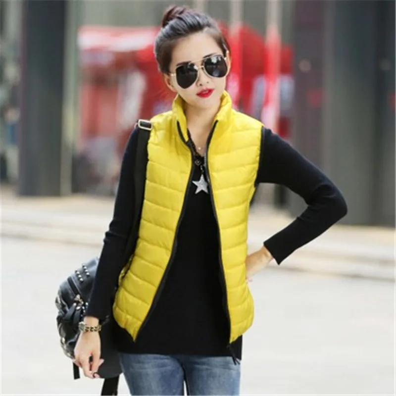 Slim Down Cotton Vest Women Sleeveless Jacket Winter Autumn Warm Stand Collar Waistcoats Female Casual Candy colors Coat