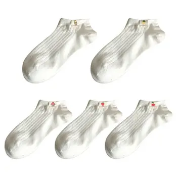 

Women Shallow Mouth White Boat Socks Cartoon Fruit Label Patch Cotton Hosiery