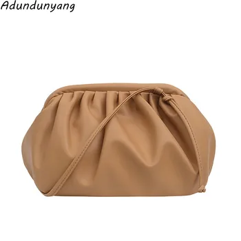 

Leather Pouch Handbag Women 2020 Soft Hand Purse Fashion Clutch Bag Evening Party Purse Bag Women Large Ruched Cloud Bag
