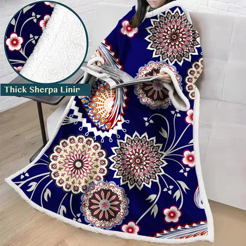 

Geometric patterns Blanket With Sleeves Big Super Soft Throw Blanket Outdoor Pocket Hoodie Adult Winter Hooded TV Blankets BS25