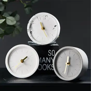 

1pc Cement Clock Simple Round Turbine Design Bedside Table Clock Modern Fashion Silent Clock Desktop Clock Home Decor