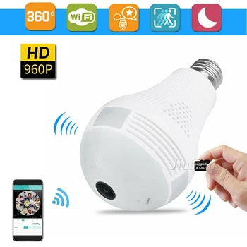 

360 Degree LED Light 960P Wireless Panoramic Home Security Mini Night Camera WiFi CCTV Fisheye Bulb Lamp Support Hidden SD Card