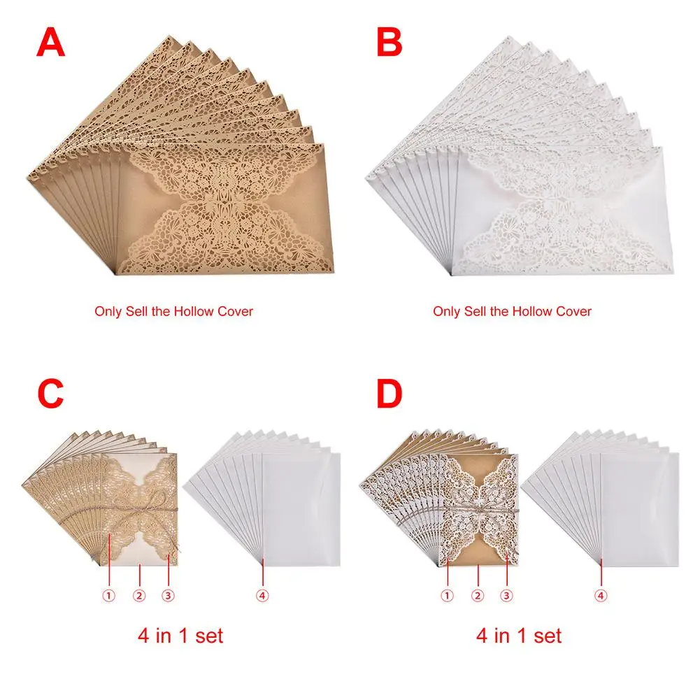  10pcs European Laser Cut Wedding Invitations Card Elegant Lace Business Greeting Cards Birthday Wed - 4.00003E+12