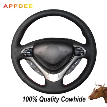 

Black Genuine Leather Steering Wheel Cover for honda spirior oid accord