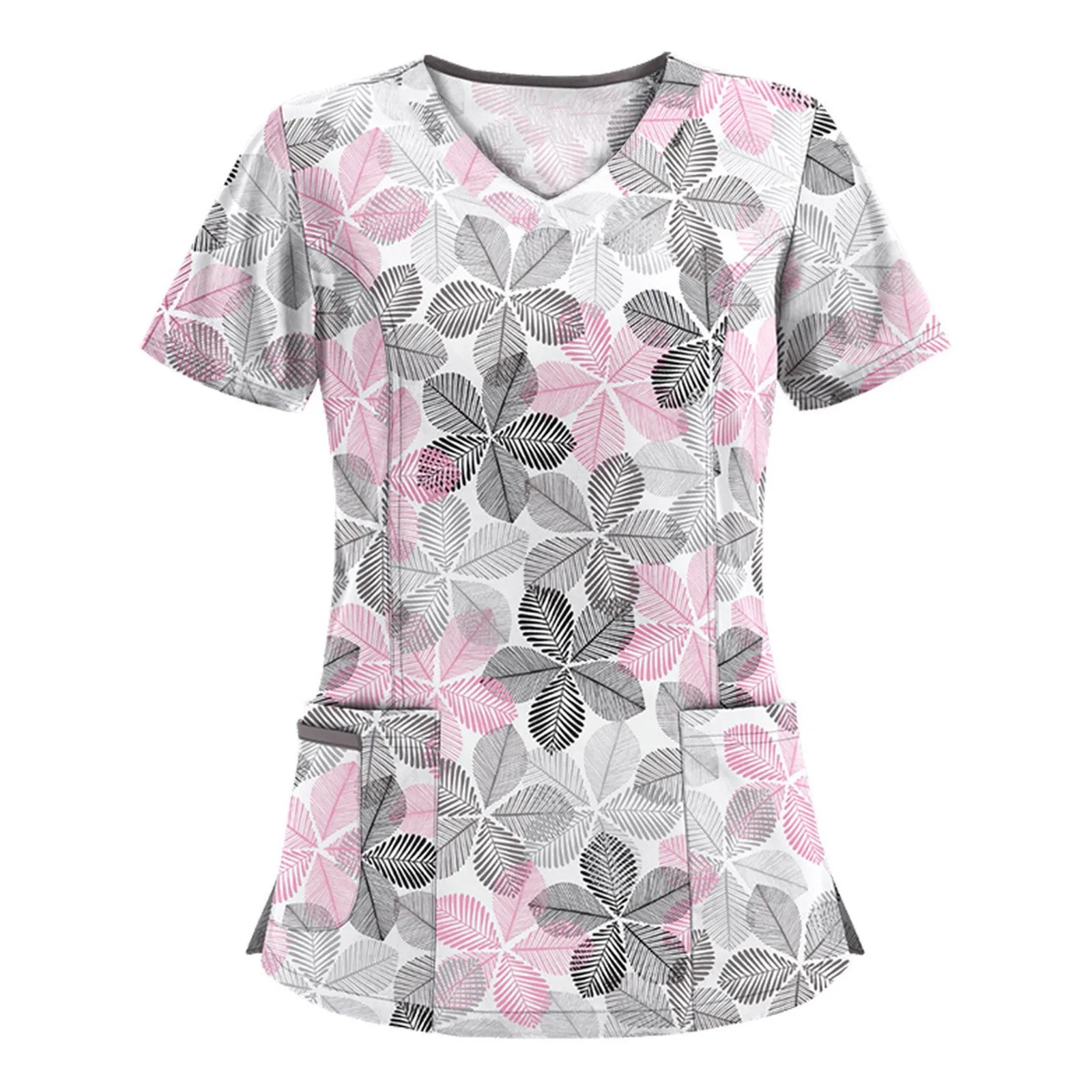 Floral Print Nurse Uniform Women Short Sleeve Nursing Working Uniform