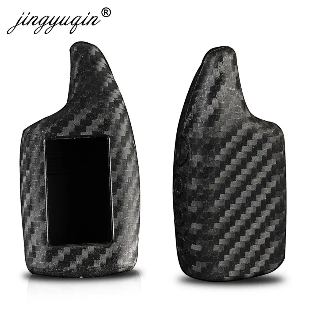 

jingyuqin Carbon Fiber Rubber Car Key Case For Scher Khan Magicar 5 6 M5 2 Car Alarm LCD Remote Control Silicone Protector Cover