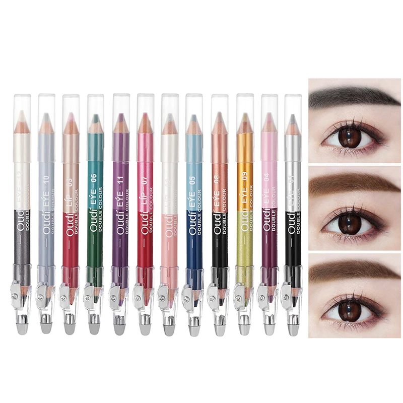 

1pc 12 color double-headed eyebrow pencil two-color one -one lady professional waterproof and sweat-proof natural makeup tools