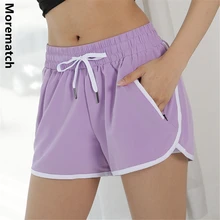 Morematch женские модные спортивные шорты свободные широкие быстросохнущие шорты с высокой талией для бега двухслойные сетчатые шорты для йоги S-Xl