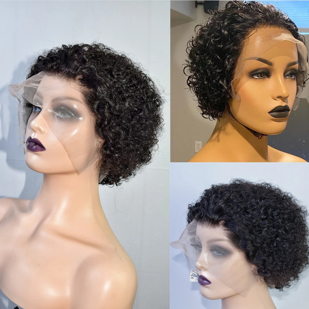 Pixie Cut Wig Short Curly Natural Color Human Hair Wigs Cheap 13×3 Transparent Lace Front For Women High Quality | Шиньоны и парики