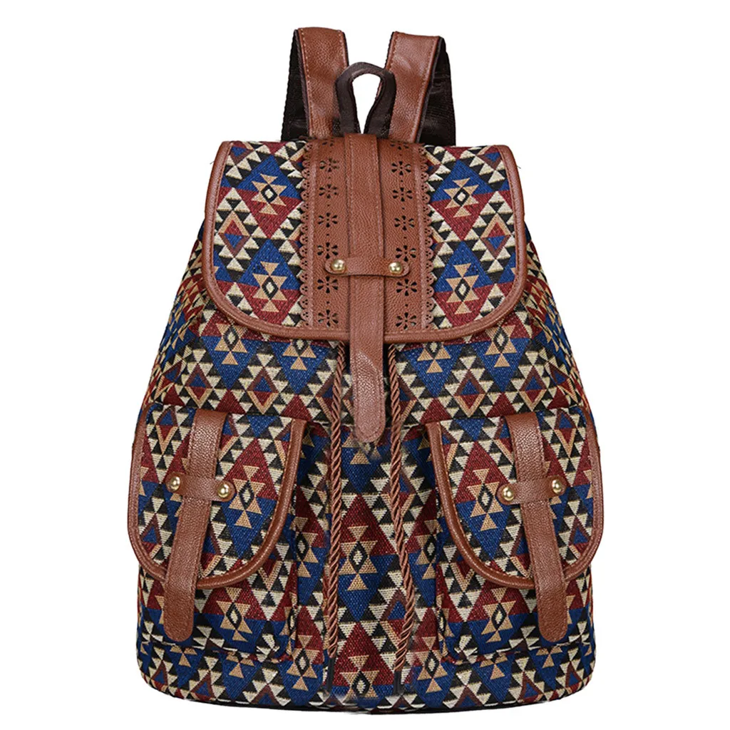 D Новая школьная сумка Boho Ретро винтажный женский рюкзак с кулиской печати рюкзак для холстов многофункциональный женский рюкзак - Цвет: D