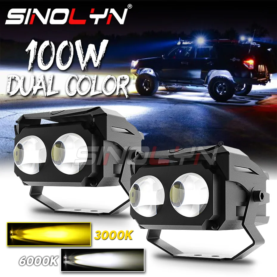 Sinolyn LED Spotlights Fog Lamp Car Projectors Dual Lenses Auxiliary Light 6000K 3000K 100W Work Light ATV SUV Truck 12V 24V DIY