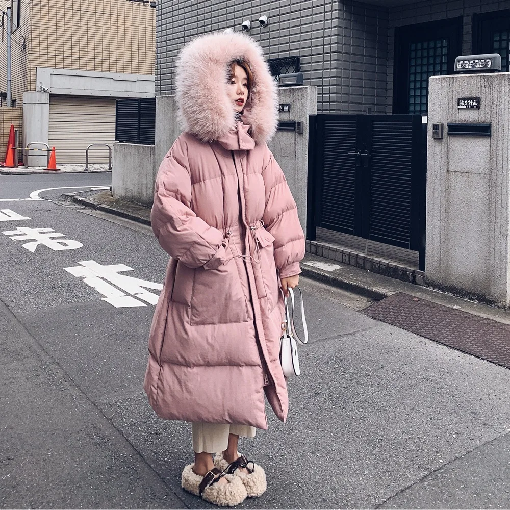 

Photo Shoot Large Pocket Cotton-padded Jacket Long Cotton Overcoat 2019 Winter New Style Retro CHIC-Style Large Fur Collar Cotto