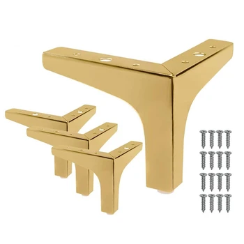 

4Pcs 4-Inch Furniture Legs Modern Style Furniture Sofa Metal Rose Gold Triple-cornered Feet for Table Cabinet Cupboard