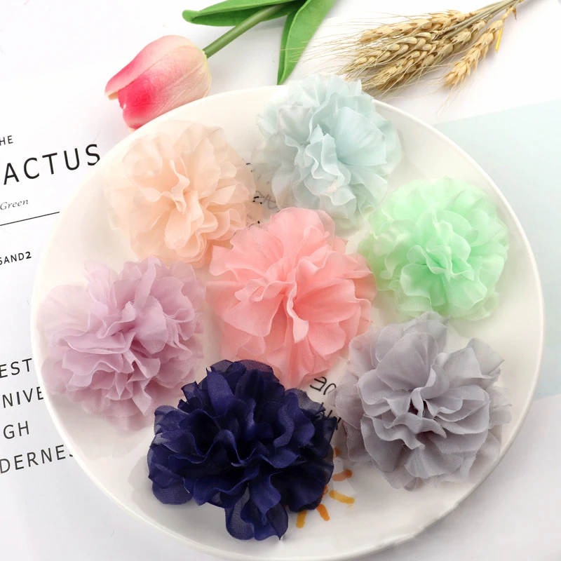 5PCS /33 Colors Mini Chiffon Fabric Flower For Wedding Invitation Artificial Flowers For Dress Decoration
