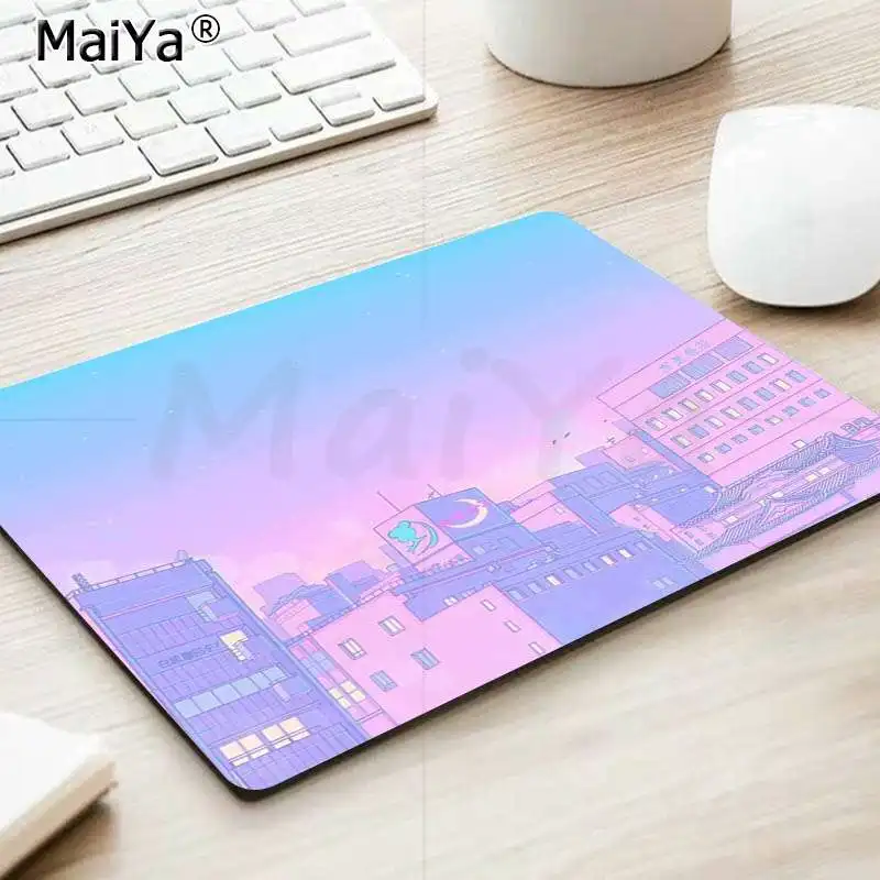 Dark Purple Japanese Anime Retro Vaporwave Mouse Mat Computer Lap Desk Anime Mouse Pad Kawaii Large Gaming Pad For Keyboard QDH