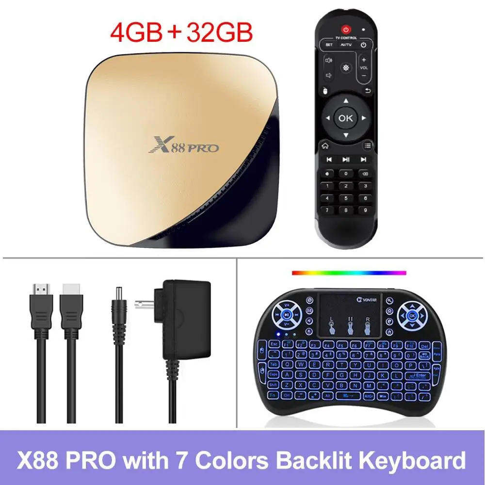 Android 9,0 ТВ приставка X88 PRO 4 Гб 64 Гб 32G RK3318 1080P 60fps H.265 USB3.0 Google Play Store Netflix Youtube 4K медиаплеер 2G 16G - Цвет: 4G32G backlit i8