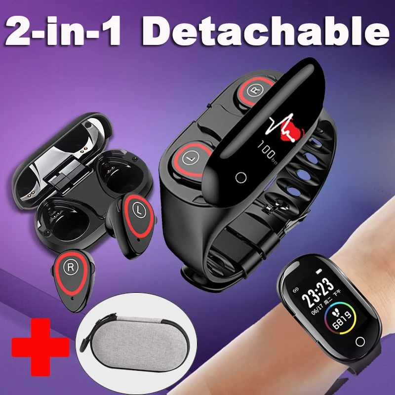 Smart Watch With Bluetooth Headphones M1 Wireless Earphones Earbuds Wearbuds 2 In 1 Smartwatch Bracelet Tws Ear Buds Headset
