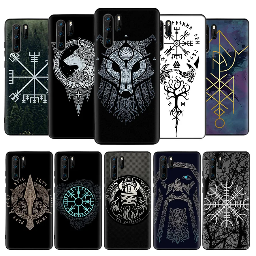 Мягкий чехол с рисунком викингов Vegvisir Odin Nordic Black для Huawei P40 P30 P20 P10 P Smart Z Mate 30 10 20 Lite