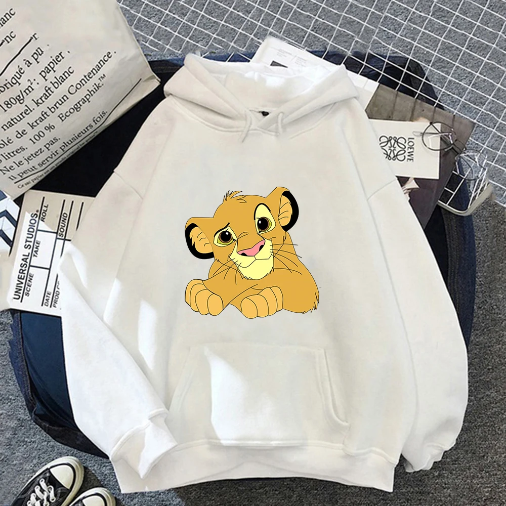 Disney The Lion King Simba Hoodies Womens Clothing Kawaii Pullover Cartoon Print Aesthetic Warm Femme Couple Hooded Sweatshirts