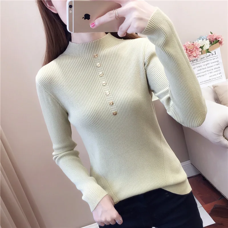 

2019 Semi-high-collar women's knitted sweater with bottom and long sleeves-0300d-12172