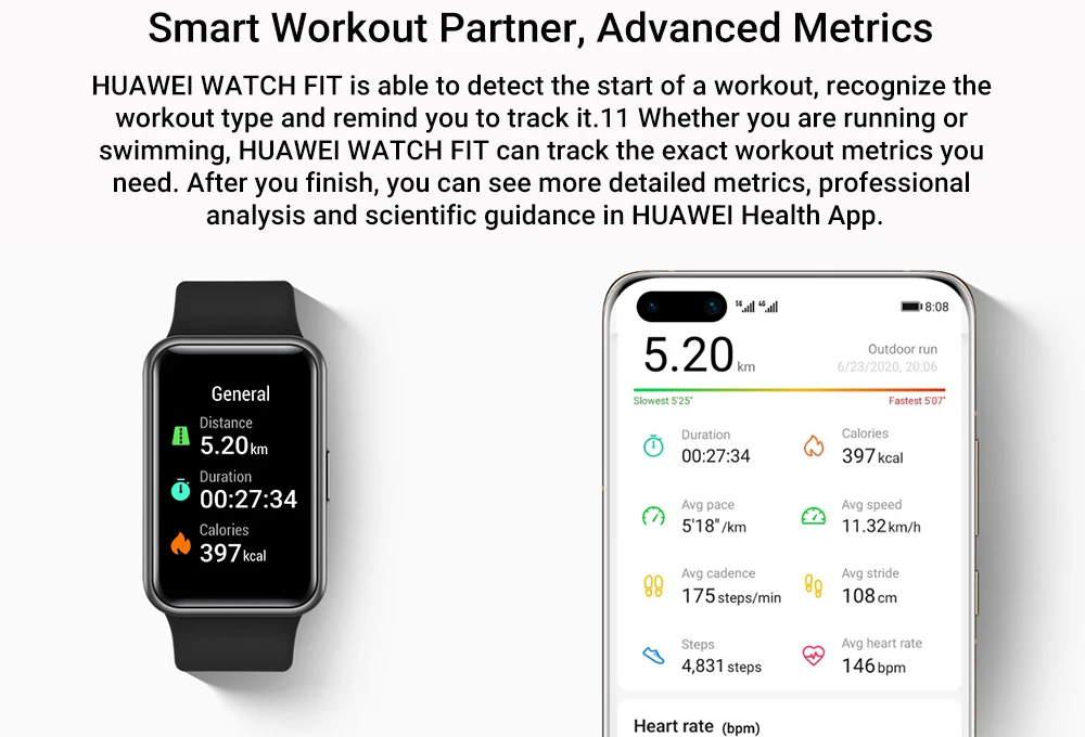 90% New HUAWEI Watch FIT SmartWatch Quick-Workout Animations Blood Oxygen Watch FIT 10 Days Battery Life For Smart Huawei Band