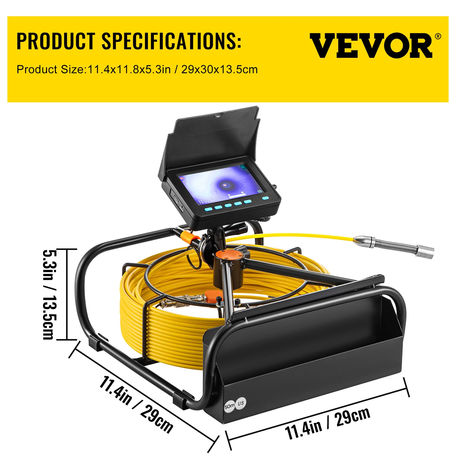 VEVOR Camera Inspection Canalisation avec Localisateur 512 Hz Endoscope  Drain 91,5 m ecran 9'' Enregistreur DVR etanche IP68 12 LED Reglables Carte  SD 16 Go pour Conduit egout Maison Plomberie Tuyaux